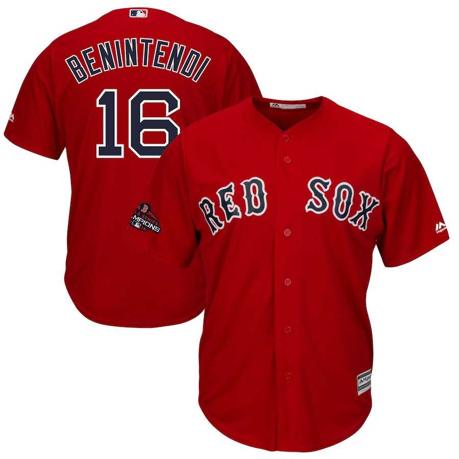 Red Sox 16 Andrew Benintendi Scarlet 2018 World Series Champions Team Logo Player Jersey Dzhi,We sell and wholesale Red Sox 16 Andrew Benintendi Scarlet 2018 World Series Champions Team Logo Player Jersey Dzhi on line form chian!